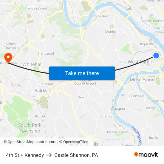 4th St + Kennedy to Castle Shannon,  PA map