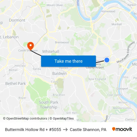 Buttermilk Hollow Rd + #5055 to Castle Shannon,  PA map