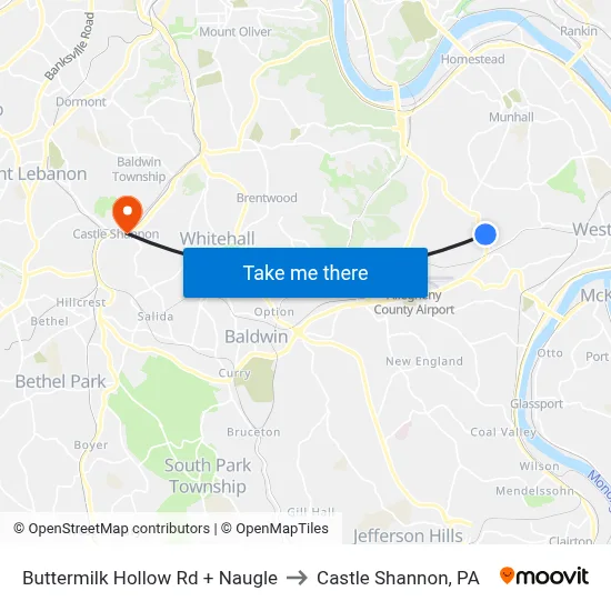 Buttermilk Hollow Rd + Naugle to Castle Shannon,  PA map