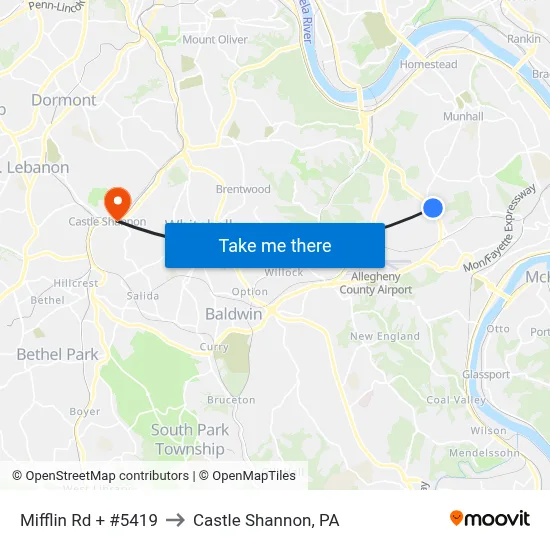 Mifflin Rd + #5419 to Castle Shannon,  PA map