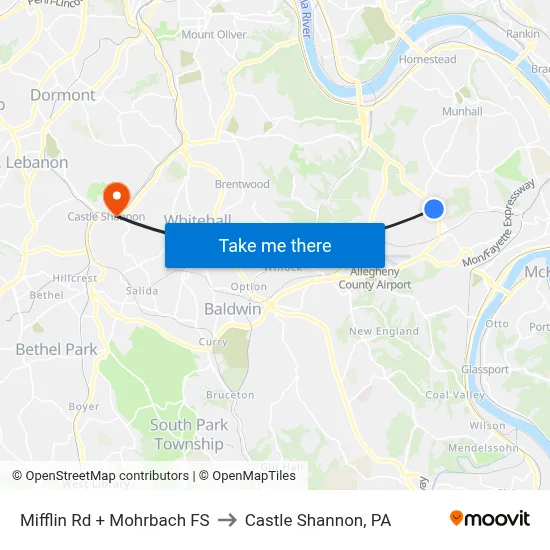 Mifflin Rd + Mohrbach FS to Castle Shannon,  PA map