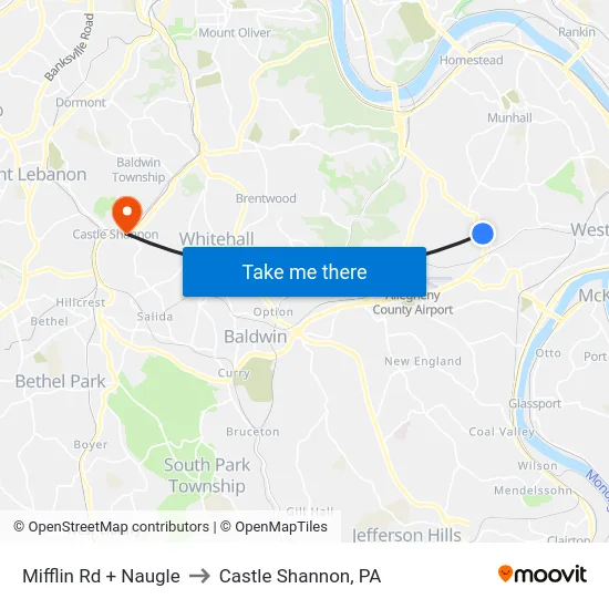 Mifflin Rd + Naugle to Castle Shannon,  PA map