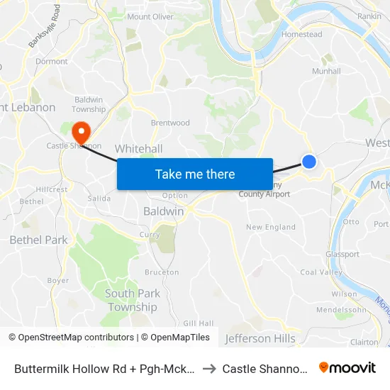 Buttermilk Hollow Rd + Pgh-Mckpt Blvd to Castle Shannon,  PA map