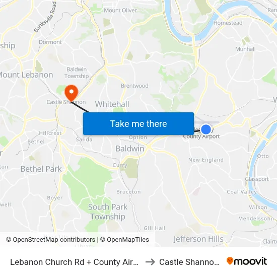 Lebanon Church Rd + County Airport Ent to Castle Shannon,  PA map