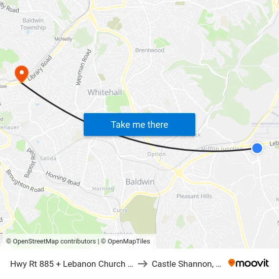 Hwy Rt 885 + Lebanon Church FS to Castle Shannon,  PA map