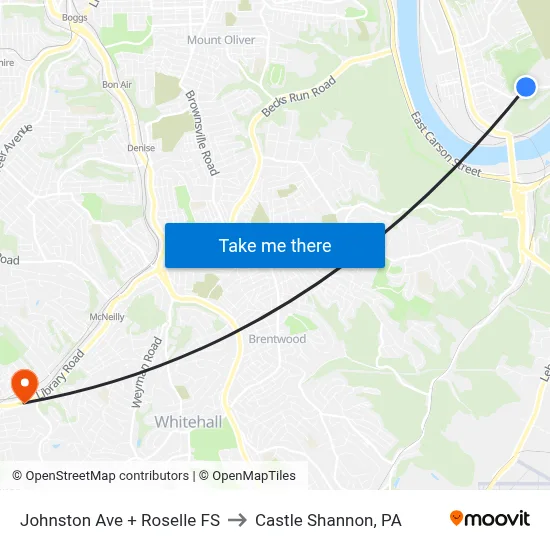 Johnston Ave + Roselle FS to Castle Shannon,  PA map