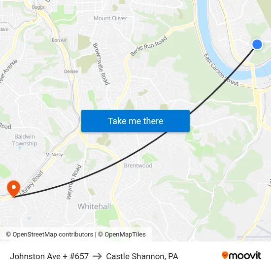 Johnston Ave + #657 to Castle Shannon,  PA map