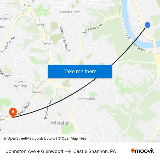 Johnston Ave + Glenwood to Castle Shannon,  PA map