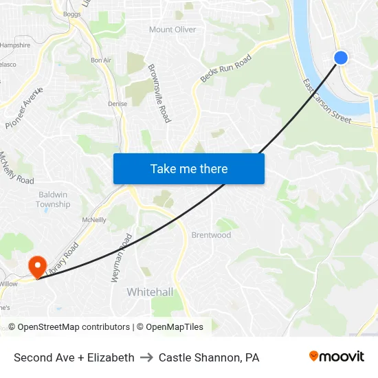 Second Ave + Elizabeth to Castle Shannon,  PA map