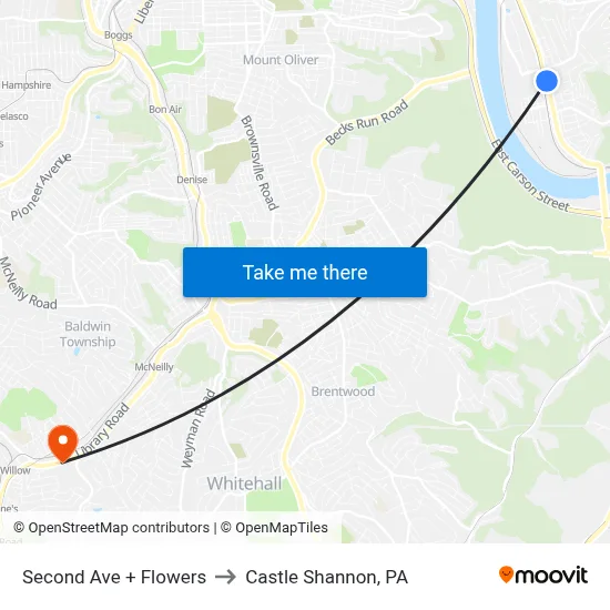 Second Ave + Flowers to Castle Shannon,  PA map
