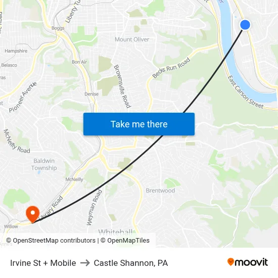 Irvine St + Mobile to Castle Shannon,  PA map