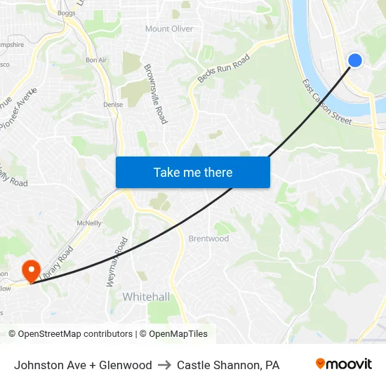 Johnston Ave + Glenwood to Castle Shannon,  PA map