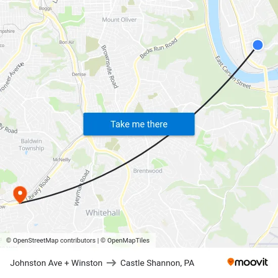 Johnston Ave + Winston to Castle Shannon,  PA map