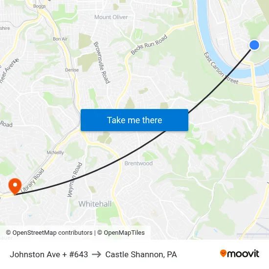Johnston Ave + #643 to Castle Shannon,  PA map