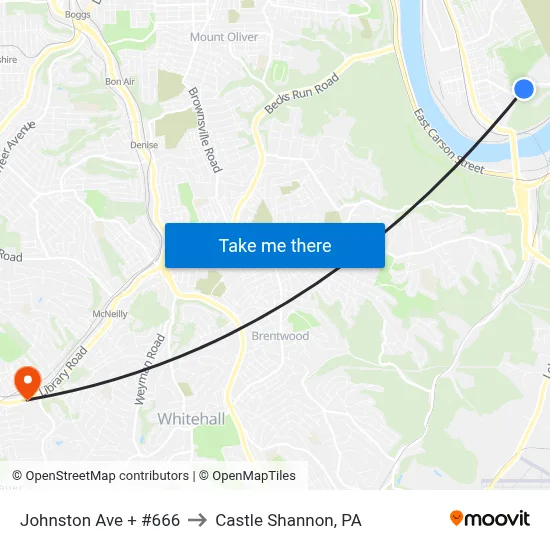 Johnston Ave + #666 to Castle Shannon,  PA map