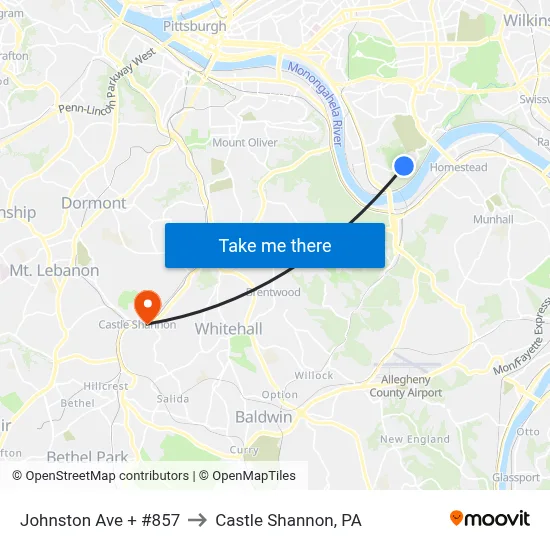 Johnston Ave + #857 to Castle Shannon,  PA map
