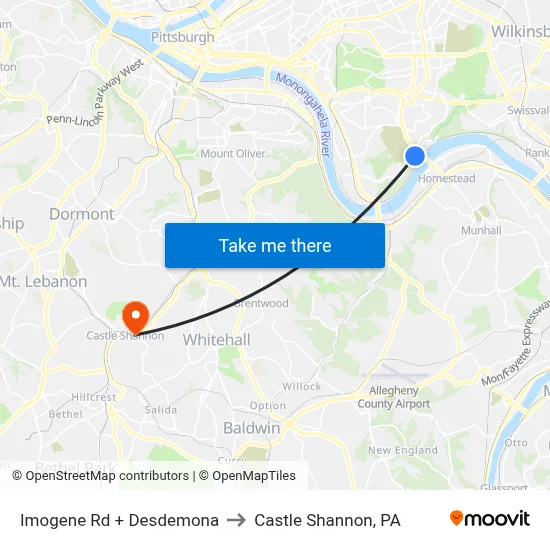 Imogene Rd + Desdemona to Castle Shannon,  PA map