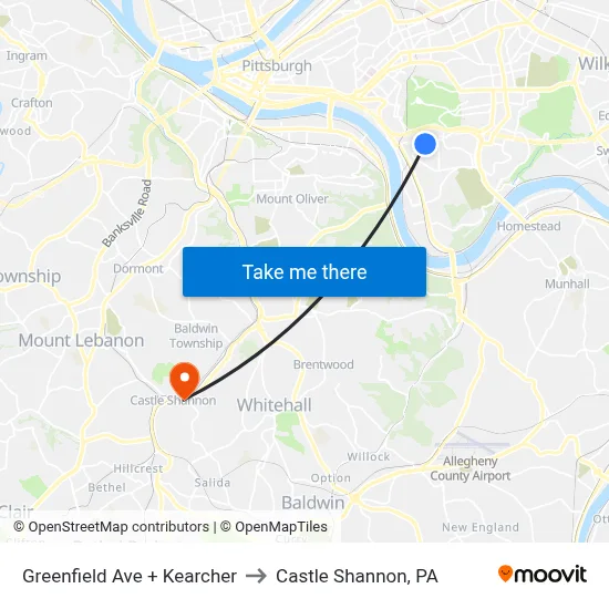 Greenfield Ave + Kearcher to Castle Shannon,  PA map