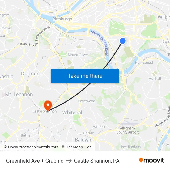 Greenfield Ave + Graphic to Castle Shannon,  PA map