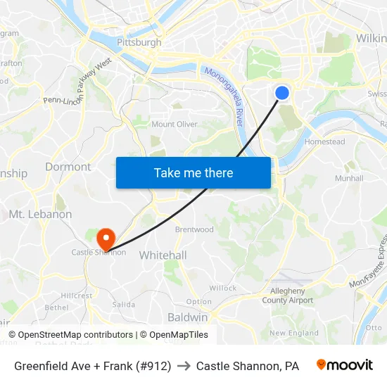 Greenfield Ave + Frank (#912) to Castle Shannon,  PA map