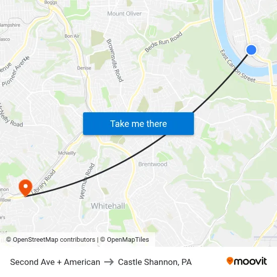 Second Ave + American to Castle Shannon,  PA map