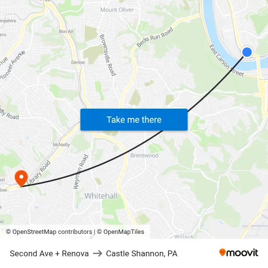 Second Ave + Renova to Castle Shannon,  PA map