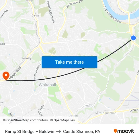 Ramp St Bridge + Baldwin to Castle Shannon,  PA map
