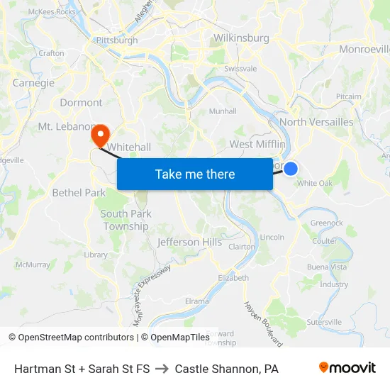 Hartman St + Sarah St FS to Castle Shannon,  PA map