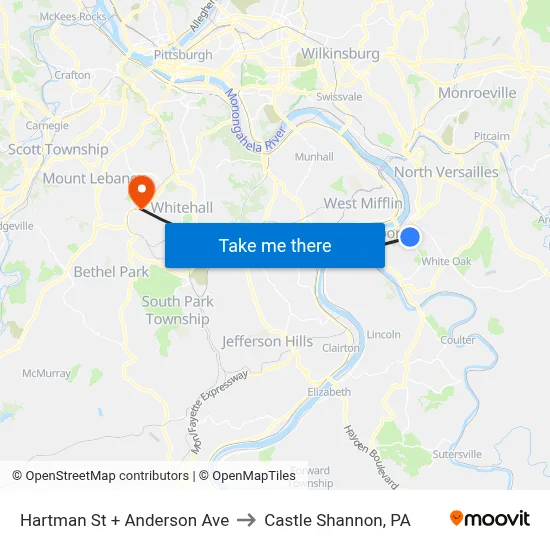 Hartman St + Anderson Ave to Castle Shannon,  PA map