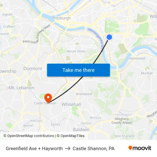 Greenfield Ave + Hayworth to Castle Shannon,  PA map