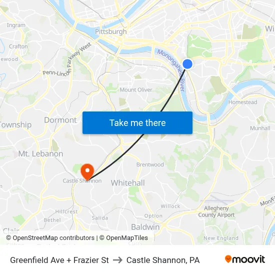 Greenfield Ave + Frazier St to Castle Shannon,  PA map