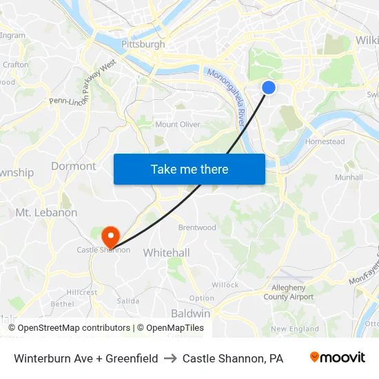 Winterburn Ave + Greenfield to Castle Shannon,  PA map