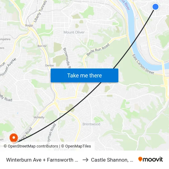 Winterburn Ave + Farnsworth FS to Castle Shannon,  PA map