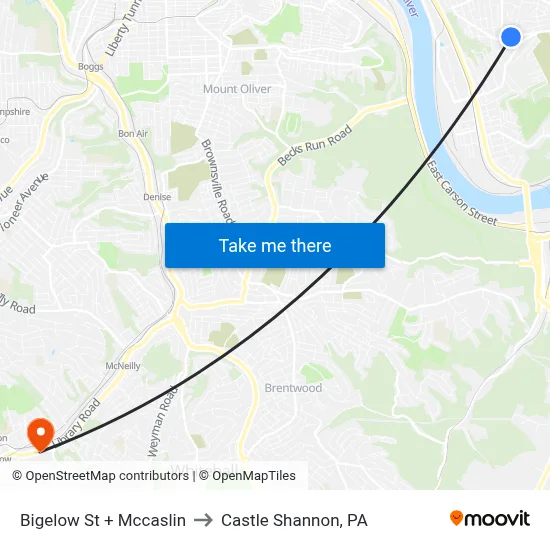 Bigelow St + Mccaslin to Castle Shannon,  PA map