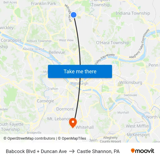 Babcock Blvd + Duncan Ave to Castle Shannon,  PA map