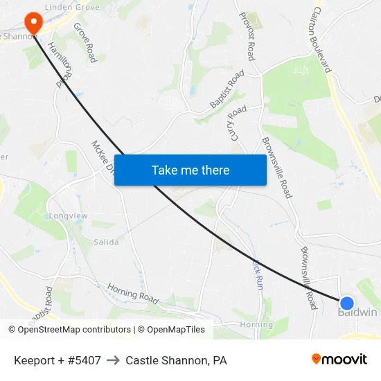 Keeport + #5407 to Castle Shannon,  PA map