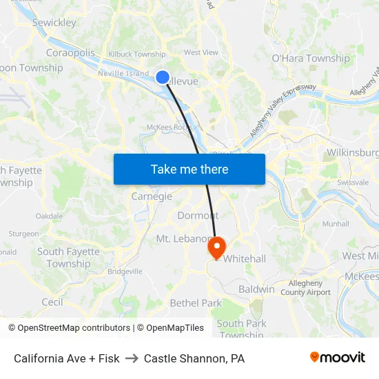 California Ave + Fisk to Castle Shannon,  PA map