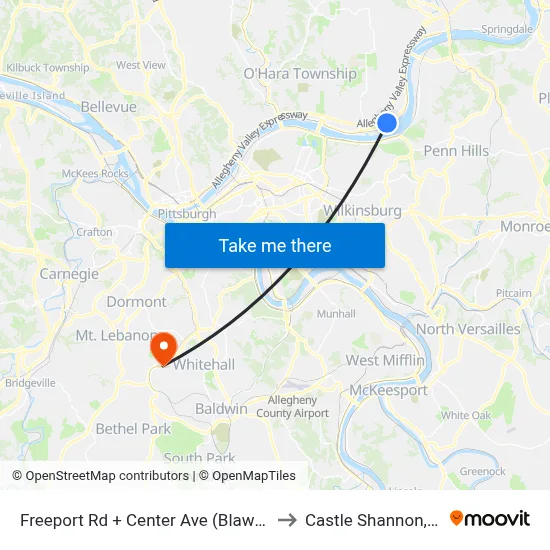Freeport Rd + Center Ave (Blawnox) to Castle Shannon,  PA map