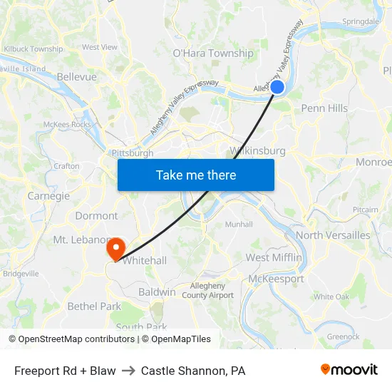Freeport Rd + Blaw to Castle Shannon,  PA map