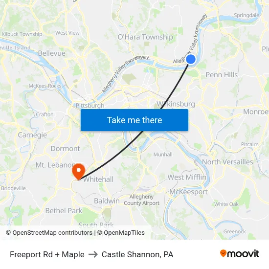 Freeport Rd + Maple to Castle Shannon,  PA map