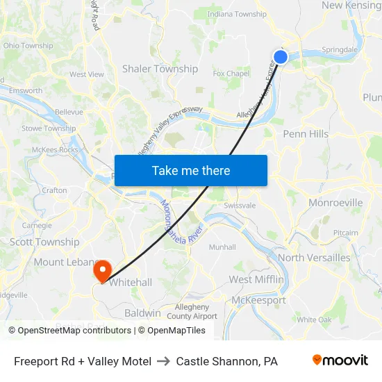 Freeport Rd + Valley Motel to Castle Shannon,  PA map