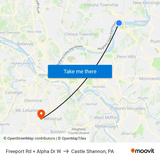 Freeport Rd + Alpha Dr W to Castle Shannon,  PA map