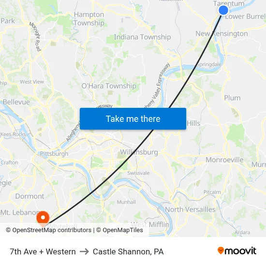 7th Ave + Western to Castle Shannon,  PA map