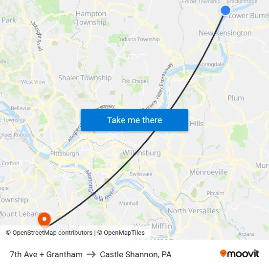 7th Ave + Grantham to Castle Shannon,  PA map