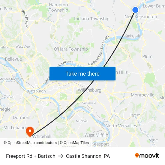 Freeport Rd + Bartsch to Castle Shannon,  PA map