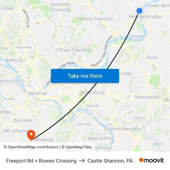 Freeport Rd + Rowes Crossing to Castle Shannon,  PA map