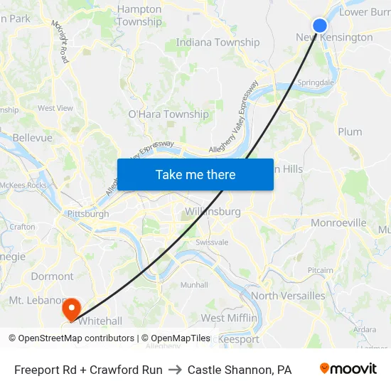 Freeport Rd + Crawford Run to Castle Shannon,  PA map