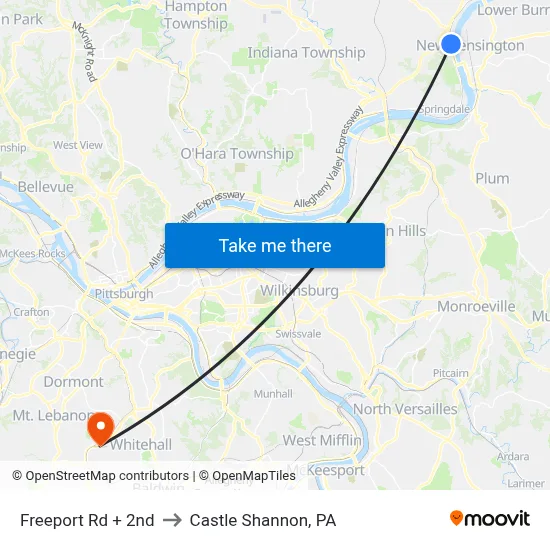 Freeport Rd + 2nd to Castle Shannon,  PA map