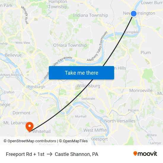 Freeport Rd + 1st to Castle Shannon,  PA map