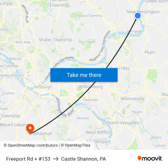Freeport Rd + #153 to Castle Shannon,  PA map